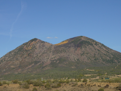 The actual Saddle Mountain near Crawford, Colorado: two summits separated by a shallow saddle